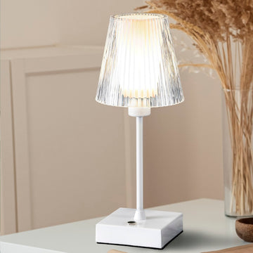 Oscar 12.5" Modern Industrial Rechargeable/Cordless Iron/Acrylic Integrated LED Table Lamp with Ribbed Shade - JONATHAN Y